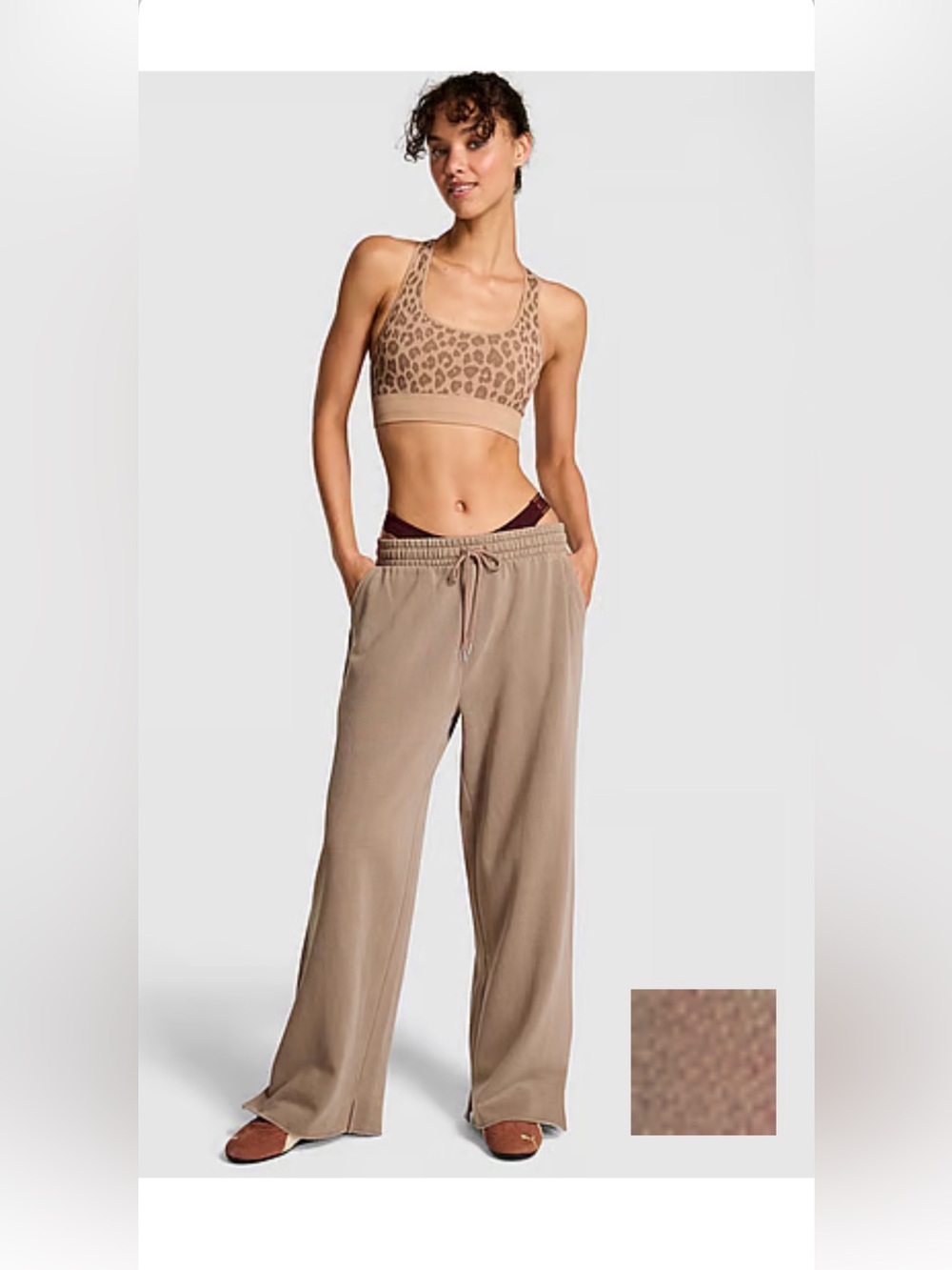 Victoria’s Secret PINK Campus Fleece Wide-Leg Split-Hem Sweatpants L Long Coffee